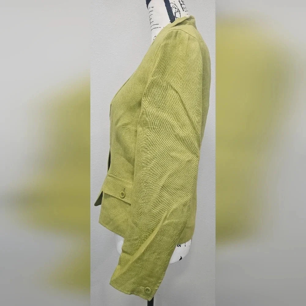Talbots Womens Blazer Jacket Irish Linen Button Green Spring Summer Size 4 - Picture 4 of 14